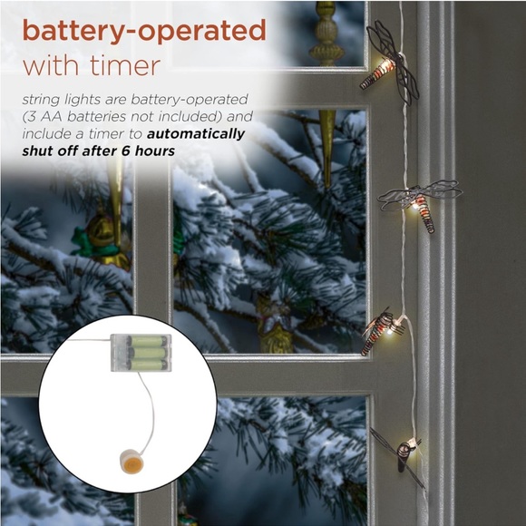 Alpine Corporation93"L Indoor10-Bulb💡DecorativeMetalDragonflyLED StringLights💡 - Picture 7 of 8